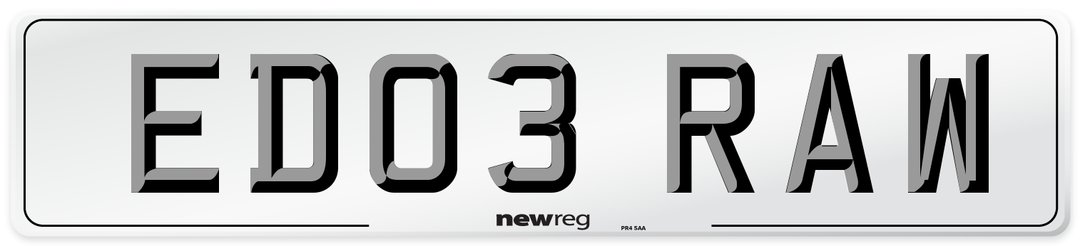 ED03 RAW Number Plate from New Reg